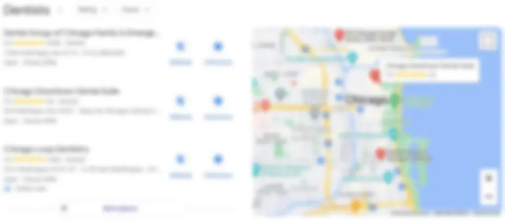 A search of local near dentists and a map of them